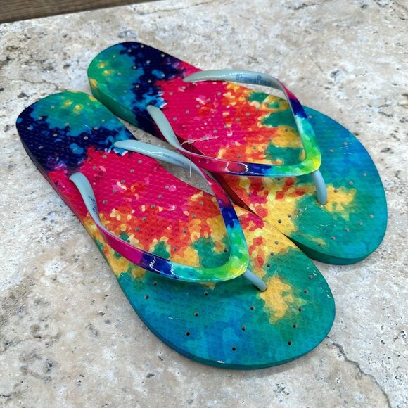 SHOWAFLOPS Flip Flop Sandals Womens Size 9/10 Multicolor Tie Dye Slides Thongs - Picture 2 of 8